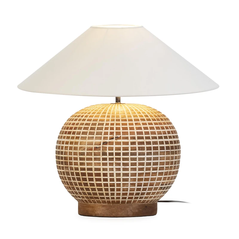 AlexandreHouse SOBREMESA LAMP 24X24X35 Madera Natural/Blanco Lavado