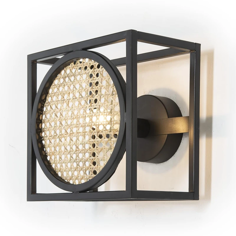 AlexandreHouse Aplique 24 x 17 x 24 cm Metal Black/Natural Ratan - Image 1