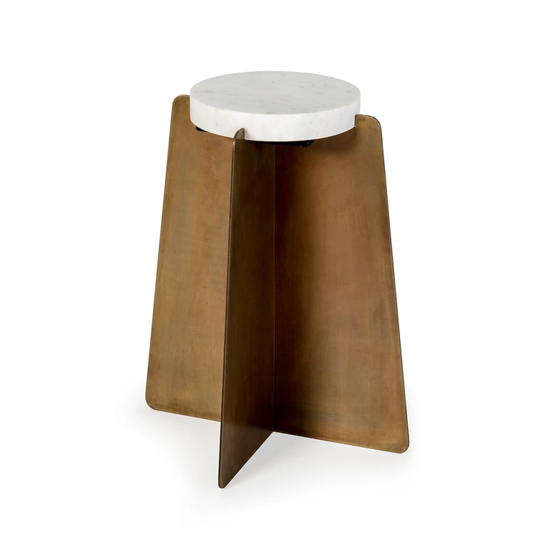 Mesa Auxiliar 45 x 45 x 57 cm Metal/Marble Dorado Antique/White
