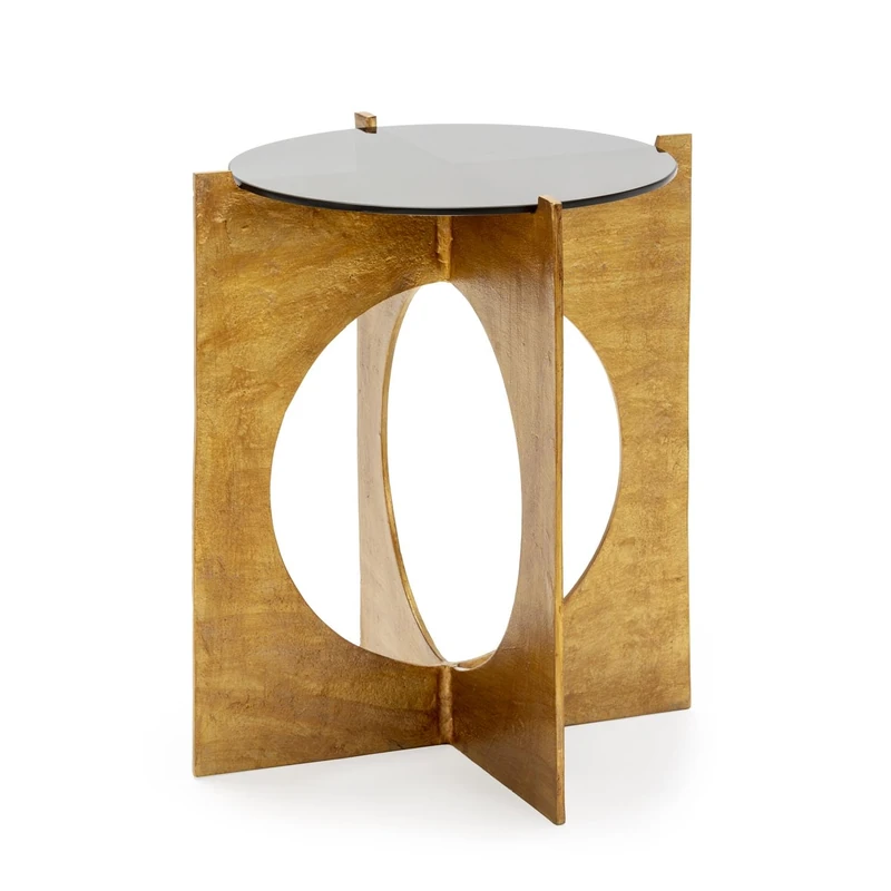AlexandreHouse Mesa Auxiliar 51 x 51 x 56 cm Metal Dorado/Crystal Black