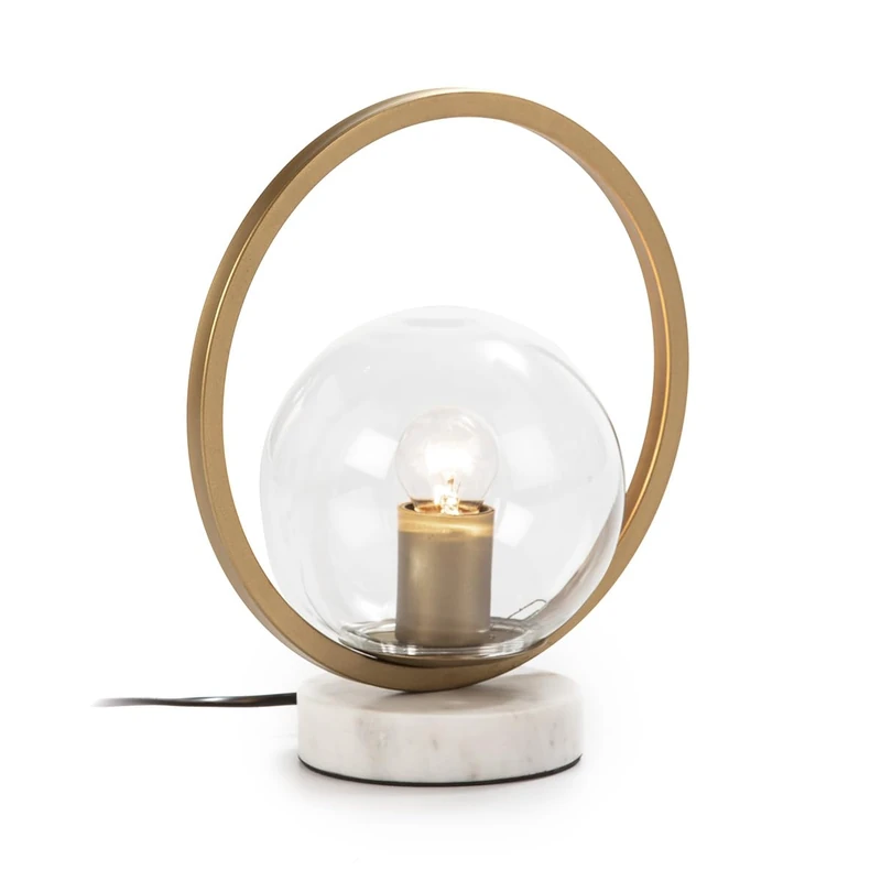 AlexandreHouse SOBREMESA Lamp, 25 x 15 x 29 cm, Crystal/Marble Blanco/Metal Dorado