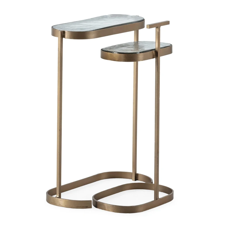 AlexandreHouse Set of 2 Mesa Auxiliar 40 x 17 x 57 cm / 26 x 19 x 60 cm RUSTIC/Metal Dorado Antique
