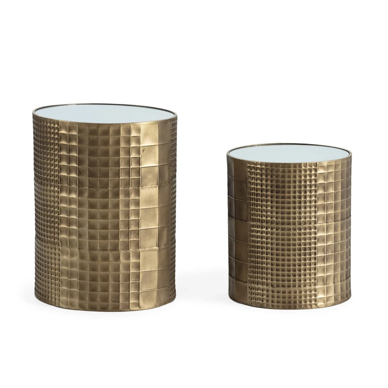AlexandreHouse Set of 2 Mesa Auxiliar 42 x 42 x 54/36 x 36 x 43 cm Metal Dorado/Espejo