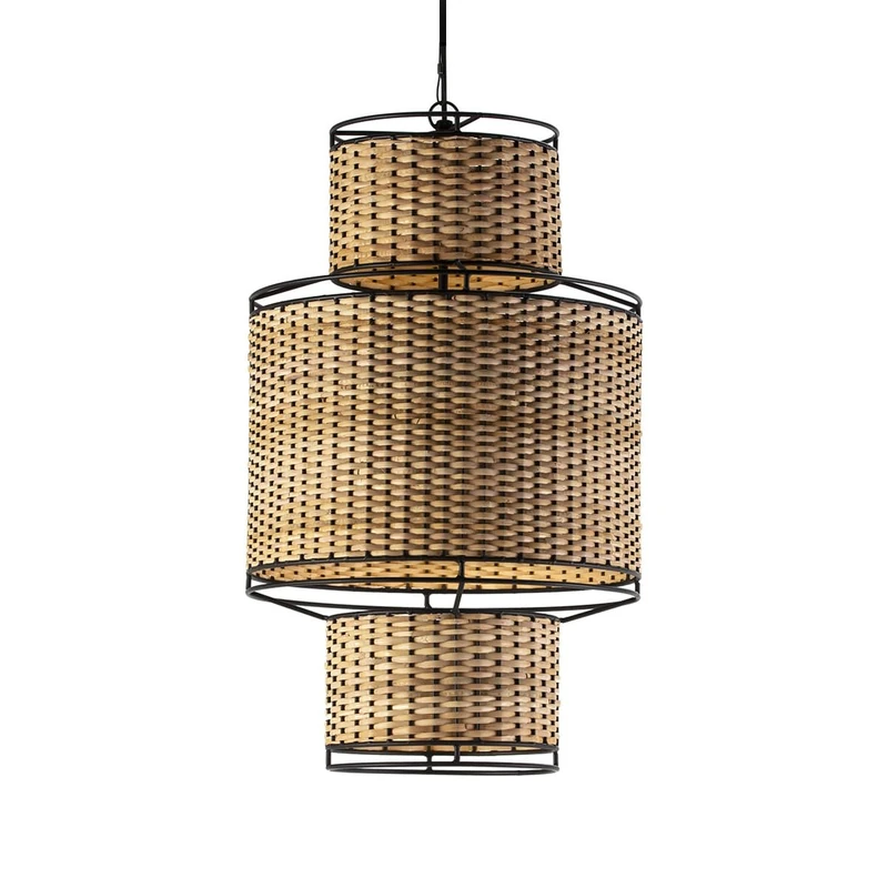 AlexandreHouse Techo Lamp 20 x 20 x 38 cm Metal Black/Natural Ratan