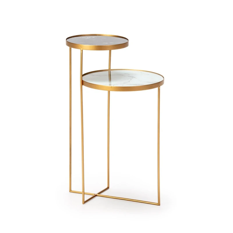 AlexandreHouse Mesa Auxiliar 38 x 30 x 60 cm Metal Dorado/Crystal Black/White