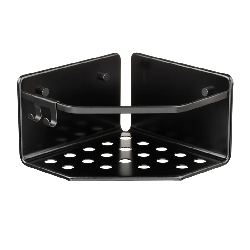 TATAY Shower Shelf No Drilling Corner Aluminium | Includes Screws and Quick Fix Mounting System | Moisture Resistant | Modern | Easy Drainage | 20 x 12 x 20 cm - Serenity Model - Black