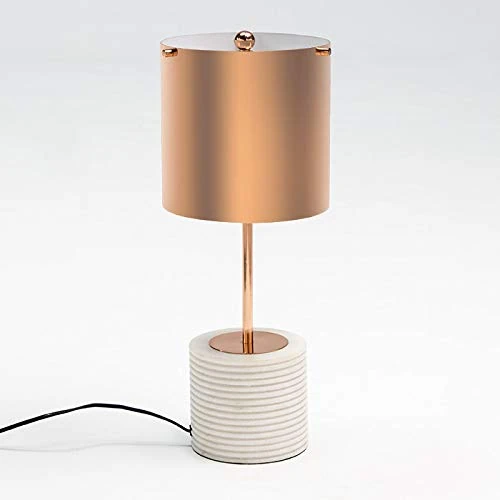 AlexandreHouse SOBREMESA 14X14X51 MARMOL Blanco/Metal COBRE LAMP with Pants