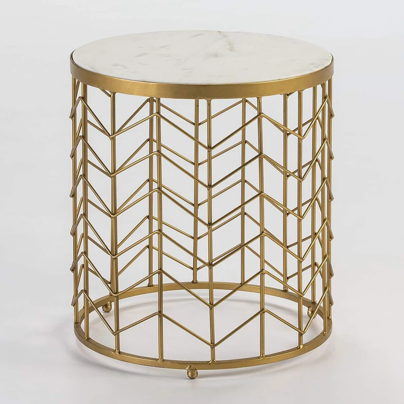 AlexandreHouse Mesa Auxiliar 40 x 40 x 46 cm Marble Black/Metal Dorado