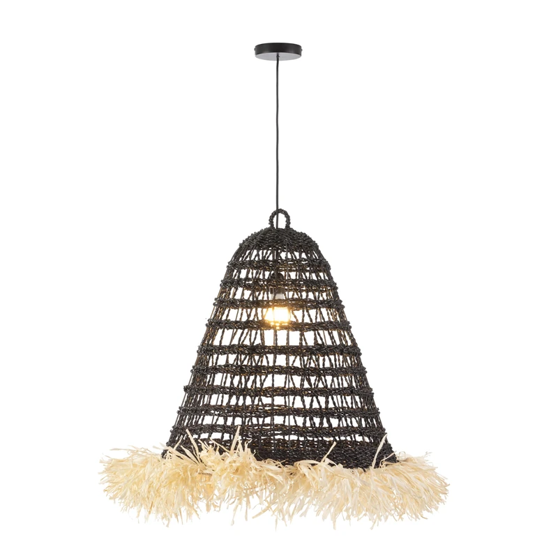 AlexandreHouse Techo Lamp 50 x 60 x 60/200 Sisal Black/Synthetic Pearl Beige
