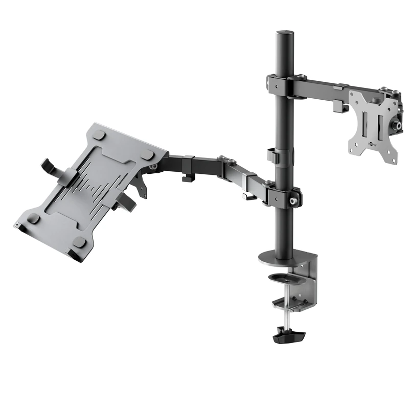 Goobay Flexible Monitor Mount with Shelf for a Mobile Laptop, Workstation for Monitors from 13 to 32 Inches (33-81 cm) Plus a Laptop, Max. 4.5 kg, VESA 75/100 mm, Black / 70815