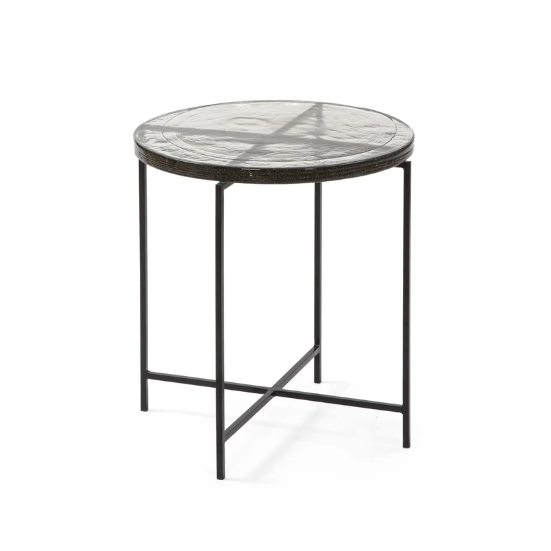AlexandreHouse Mesa Auxiliar 46 x 46 x 46 mm Russian Vidrio/Metal Black