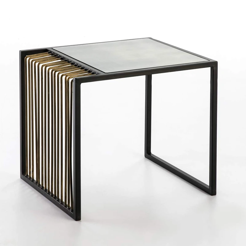 AlexandreHouse Mesa Auxiliar 56 x 48 x 51 cm Espajo Envejecido/Metal Dorado/Black