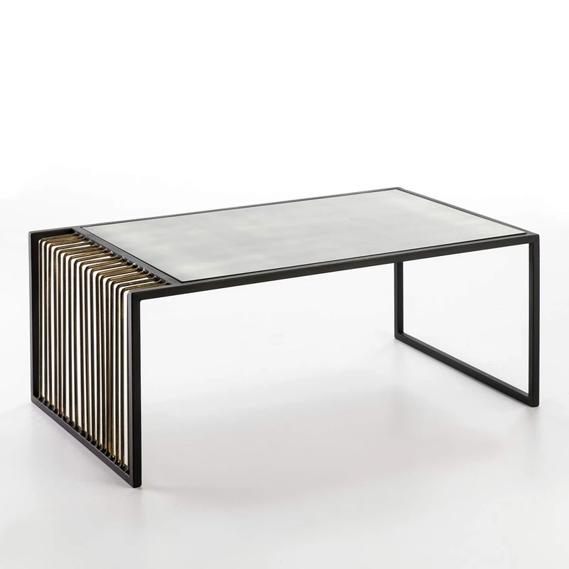 AlexandreHouse Mesa De Centro 104 x 61 x 43 cm Espajo Envejecido/Metal Dorado/Black - Image 1