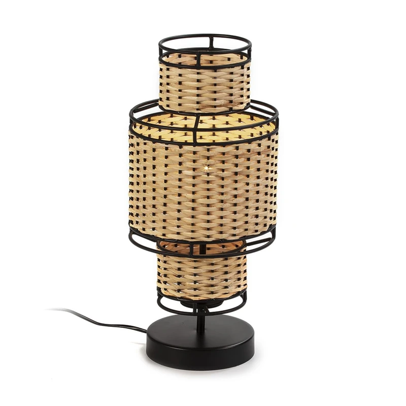 AlexandreHouse SOBREMESA LAMP 21X21X45 Metal Black/Ratan Natural