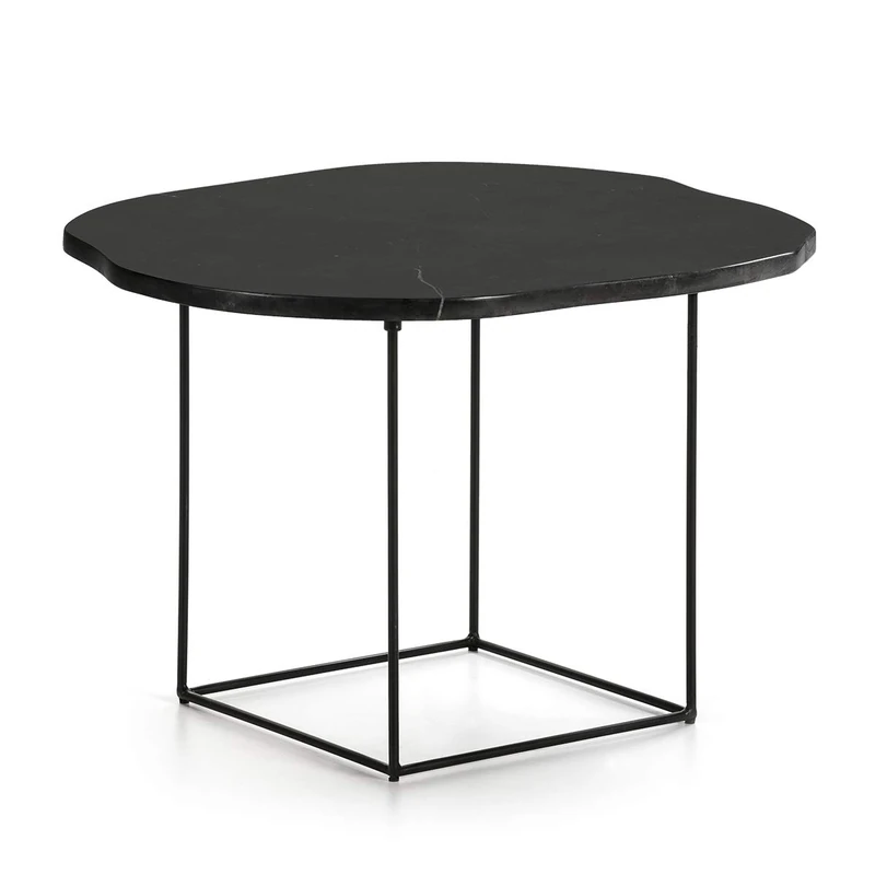 AlexandreHouse Mesa Auxiliar 60 x 50 x 40 cm Marble Mate/Metal Black - Image 1