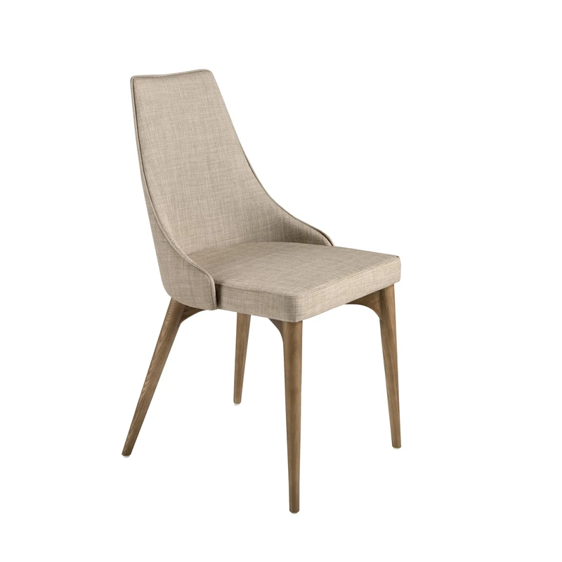 AlexandreHouse Silla comedor tapizada en tela y estructura de patas en madera de fresno color nogal.