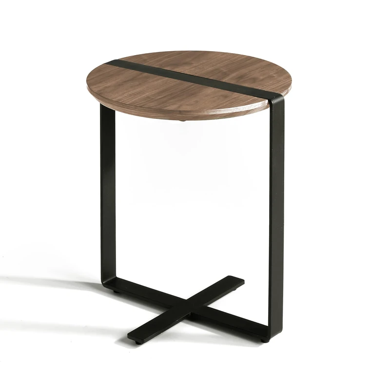 AlexandreHouse Mesa rincón con tapa chapada en nogal con estructura y patas de acero pintado en epoxi black