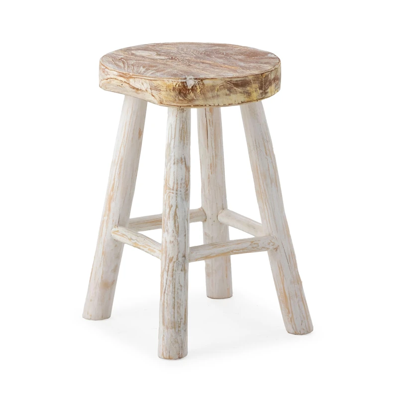 AlexandreHouse TABURETE 30X30X45 MADERA TECA/BLANCO LAVADO