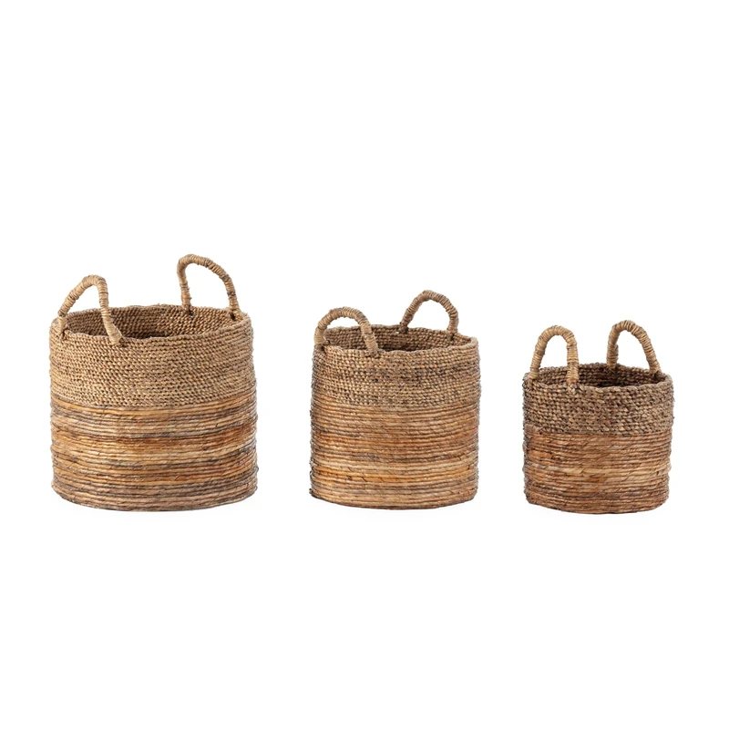 AlexandreHouse Set of 3 Baskets 32X32X38/38X38X42/42X42X48 HOJA DE BANANA/JACINTO DE AGUA NATURAL - Image 1