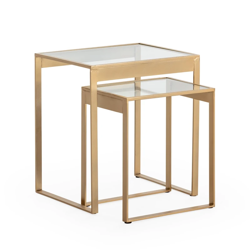 AlexandreHouse Set of 2 Mesa Auxiliar 50 x 40 x 56/40 x 30 x 46 cm Metal Dorado/Crystal