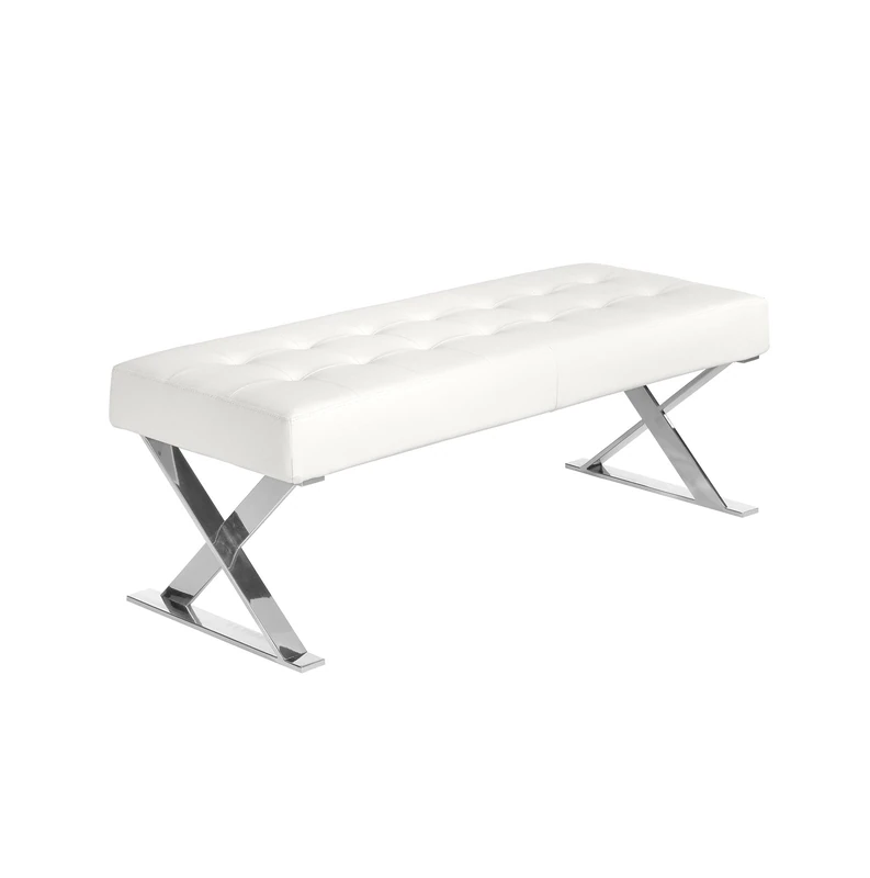 Banqueta descalzadora tapizada en polipiel y estructura de Patas en Acero inoxidable cromado.