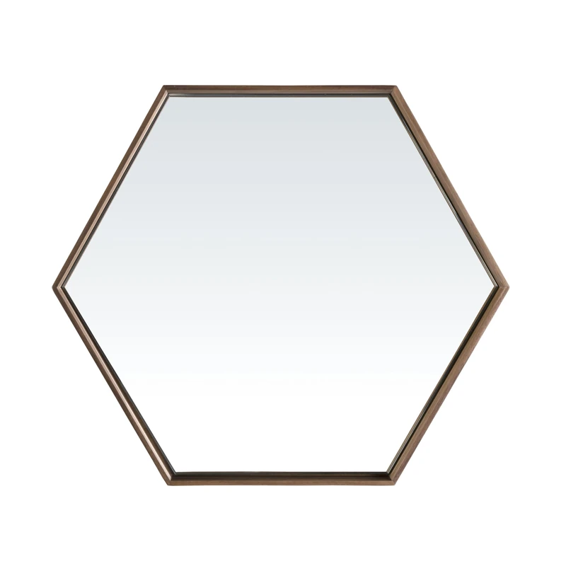 AlexandreHouse Hexagonal Espejo de pared with marco de madera chapada en nogal.
