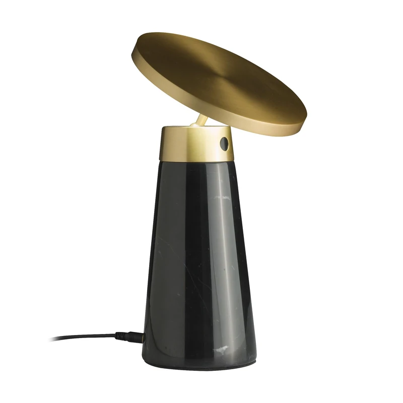 Table lamp with Similar Porcelain Marble Body Nero marquina and Directional disc in Polished Gold Steel