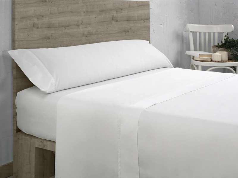 AlexandreHouse Juego de sábanas de algodón orgánico colour blanco. Acabado en doble pespunte. Cama de 180 cm. 4 pieces