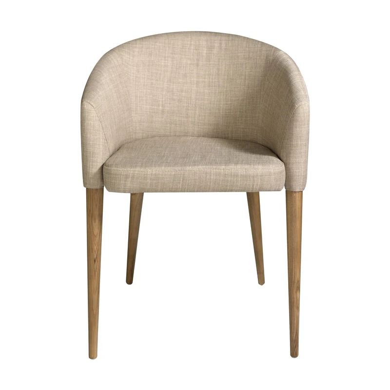 AlexandreHouse Silla comedor tapizada en tela con reposabrazos y estructura de patas en madera de fresno de color nogal.
