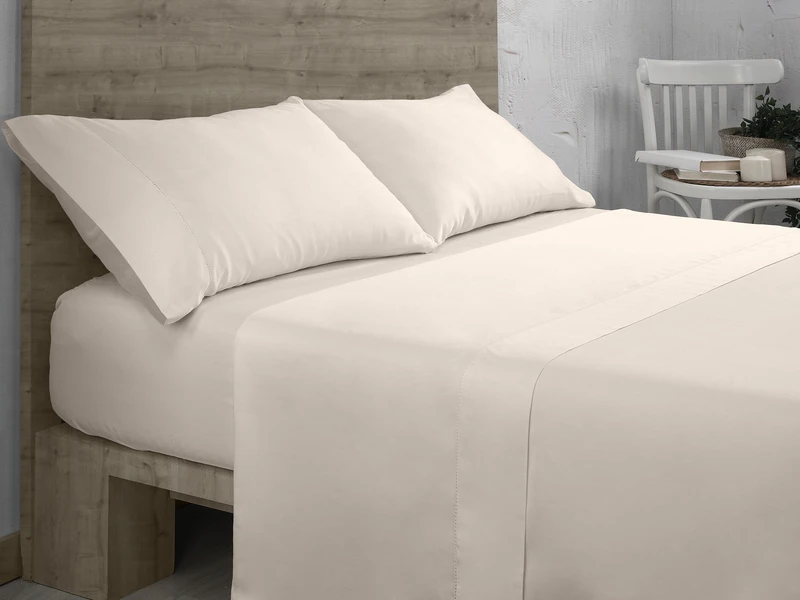 AlexandreHouse Natural colour orgánico juego de algodón de algodónico acabado en vainica. Cama de 105 cm. 3 pieces