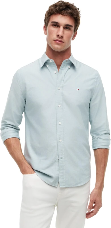 Tommy Hilfiger Men's Solid Heritage Oxford Rf Shirt Mw0Mw35774 L/S Shirt, Green (Ornamental Green), S