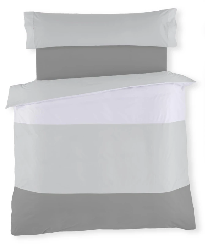 AlexandreHouse Dúo de funda nórdica tricolor Blanco-Perla-Plomo - Cama de 90 cm. - Image 1