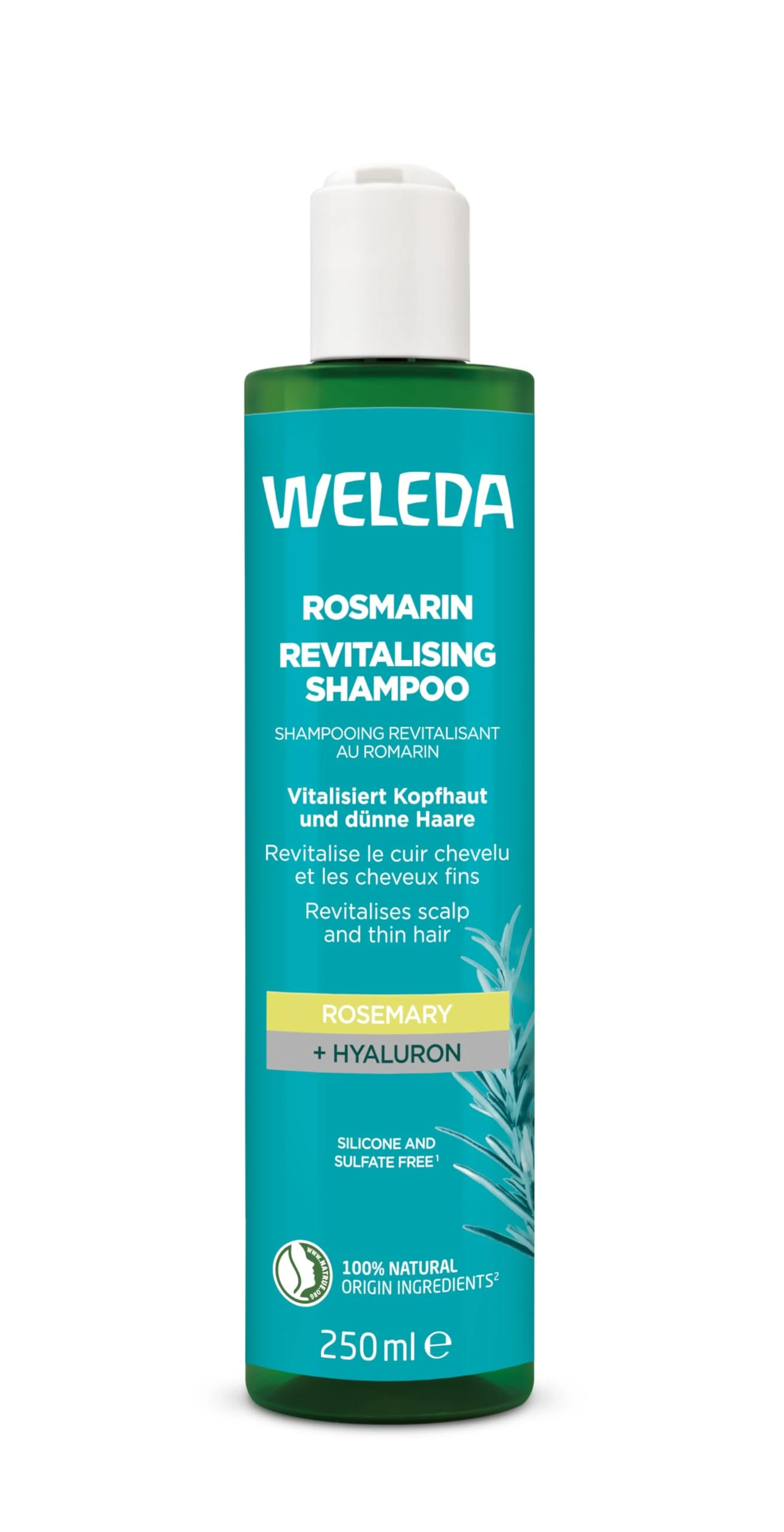Weleda Rosemary Oil Revitalising Shampoo, with Hyaluronic Acid, Hair Growth, Thinning Hair, Hair Loss, Silicon & Sulfate Free, Healthy Scalp, Women & Men, Natural & Organic, 250ml
