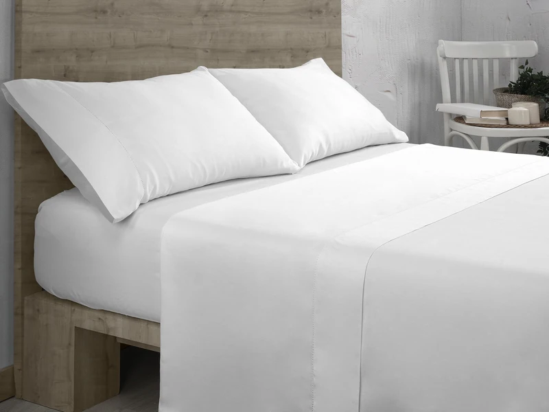 AlexandreHouse Organic white colour juego de sábanas de algodón orgánico acabado en vainica. Cama de 180 cm. 4 pieces - Image 1