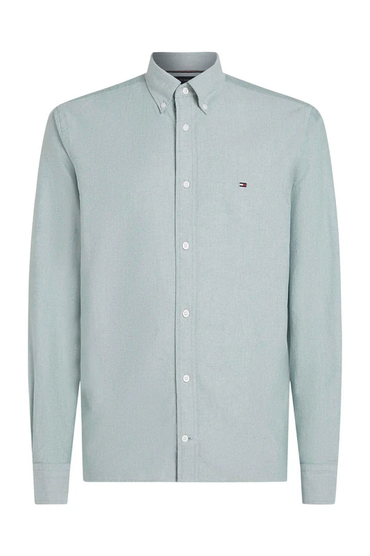 Tommy Hilfiger Men's Solid Heritage Oxford Rf Shirt Mw0Mw35774 L/S Shirt, Green (Ornamental Green), L