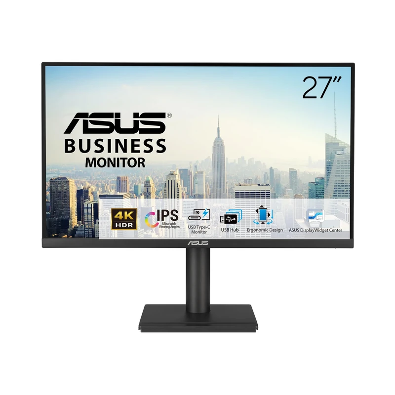 ASUS VA27UCPS Business Monitor – 27", 4K UHD (3840 x 2160), IPS, 99% sRGB, HDR-10, USB-C PD65W, Stereo Speakers, Flicker Free, Blue Light Filter, Ergonomic Design, Wall Mountable, Green Sustainability