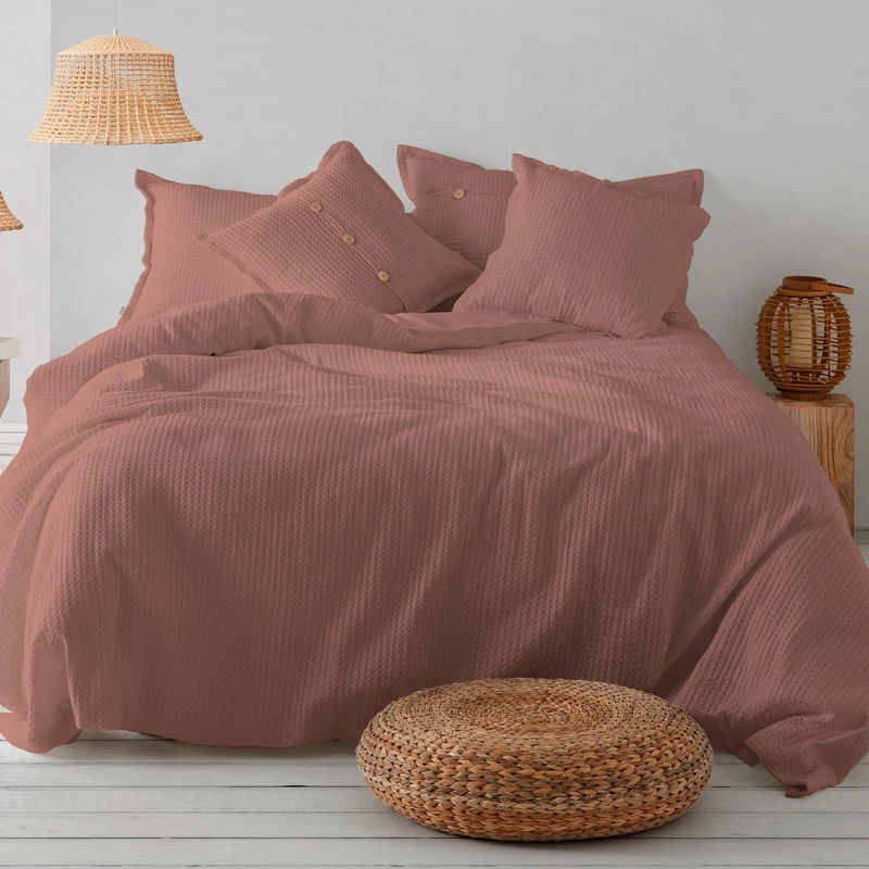 Dúo de funda nórdica de algodón Banús terracota Cama de 150 (2 alm) cm - Cierre con clips - Image 1