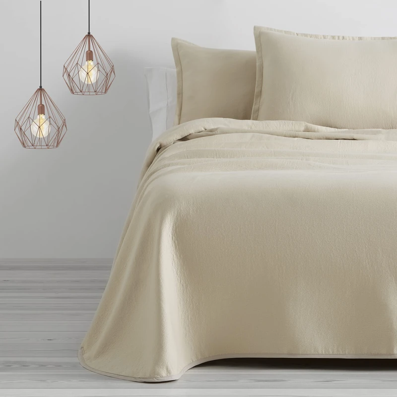 AlexandreHouse Colcha/Cubrecama de algodón reciclado Rice colour Lino para cama de 180 cm. Incluye dos fundas de cojín - Image 1