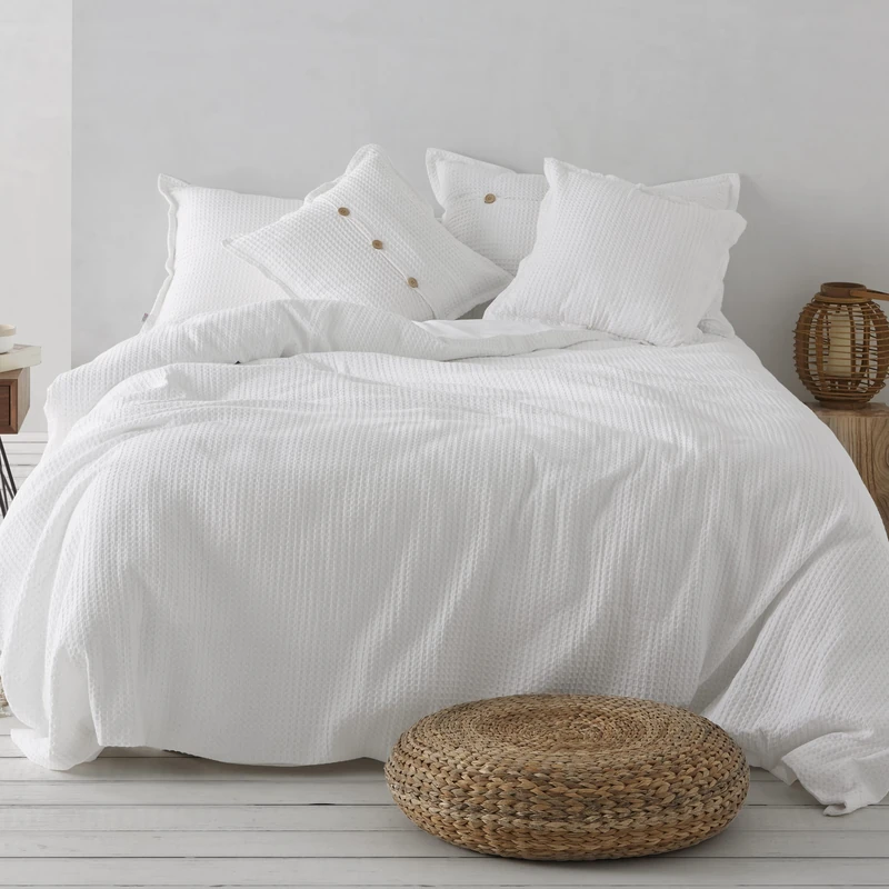Dúo de funda nórdica de algodón Banús blanco Cama de 135/140 cm - Cierre con clip - Image 1