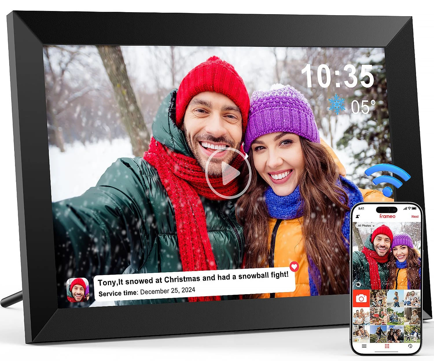 Digital Photo Frame WiFi 10.1 Inch, 1280 x 800 IPS LCD Touchscreen Smart Digital Picture Frame Built in 32GB Memory, Auto-Rotate Electronic Photo Frame, Share Photos/Videos via Frameo (Black)