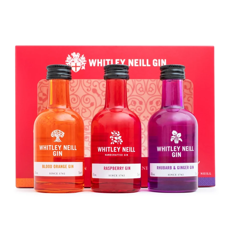 Whitley Neill Gin Gift Set - Flavoured Alcohol Miniatures, 3x 5cl Blood Orange, Raspberry, Rhubarb & Ginger, Gin Gifts for Women, Men, Birthday, Alcohol Gift Set - Gifts for Her, Valentines Day