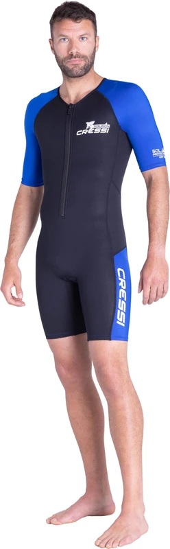 CRESSI Tiburon Man Shorty Wetsuit Black/Blue 2mm 3XL/7 - Men's 2mm Neoprene and Elastane Shorty Wetsuit, YKK Front Zip, Black/Blue, 3XL/7