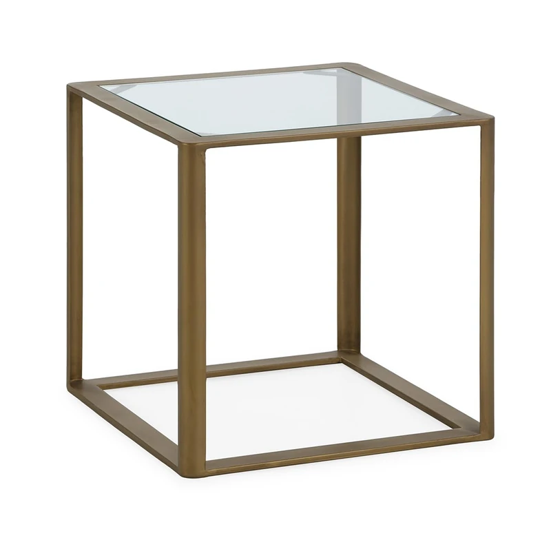 AlexandreHouse Mesa Auxiliar 50 x 50 x 52 cm Crystal Templado/Metal Dorado Antique