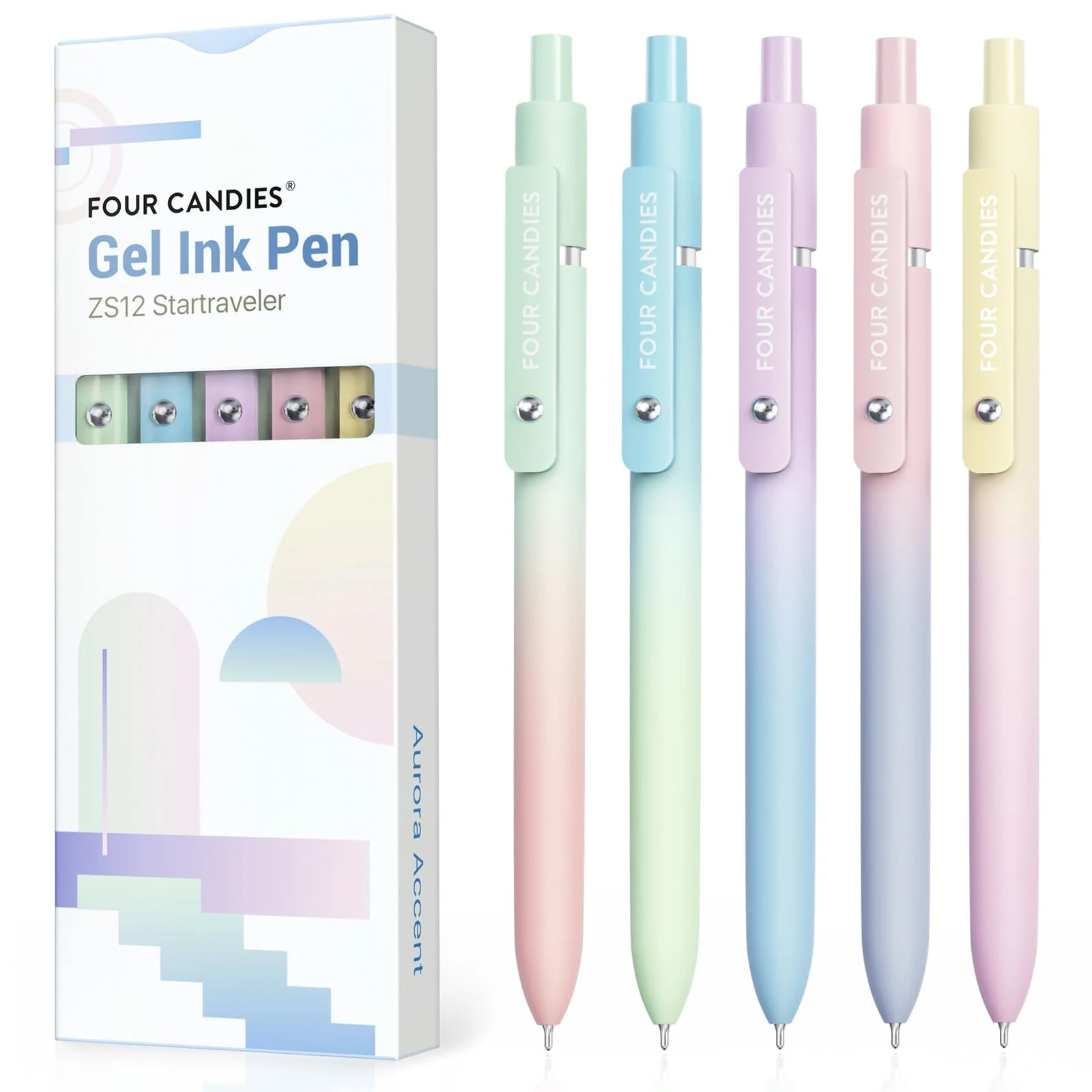 Four Candies Gel Pen, 5 Pcs 0.7mm Quick Dry Black Ink Fine Point Smooth Writing Unique Pen, Office Home School Supplies Essentials Fun Pretty Cute Gifts for Girl Women(Gradient)