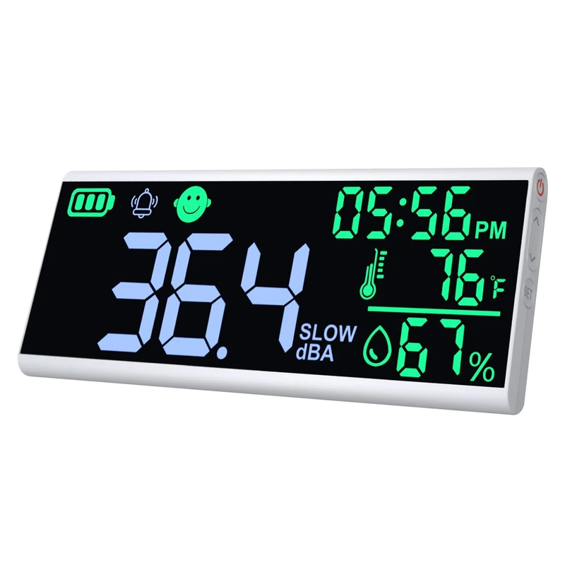 High-Precision Wall-Mounted Sound Level Meter 130dB with 13" LCD, Color-Coded Alerts, Temperature & Humidity Sensors, Alarm Function Decibel Meter for Home, Classroom, Industrial Use