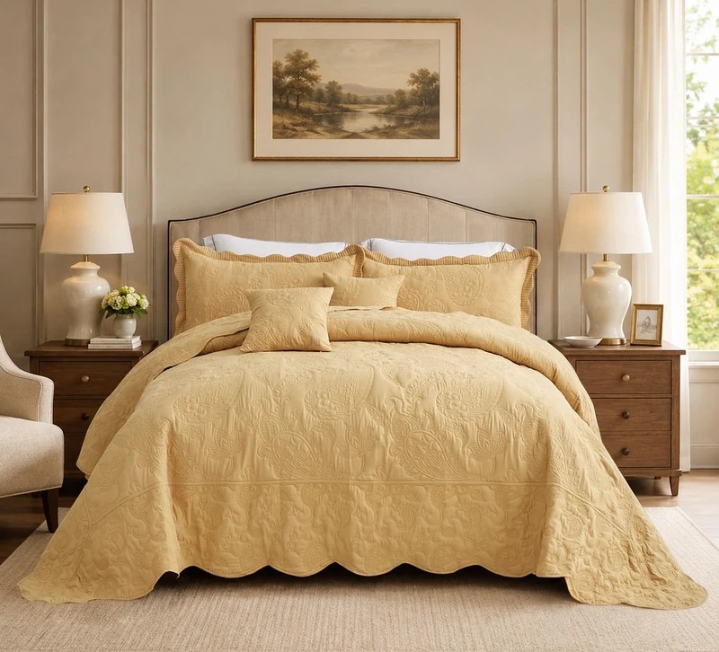 HZ & HY Oversized Alaskan King Bedspread 138x122, Paisley, Honey Gold