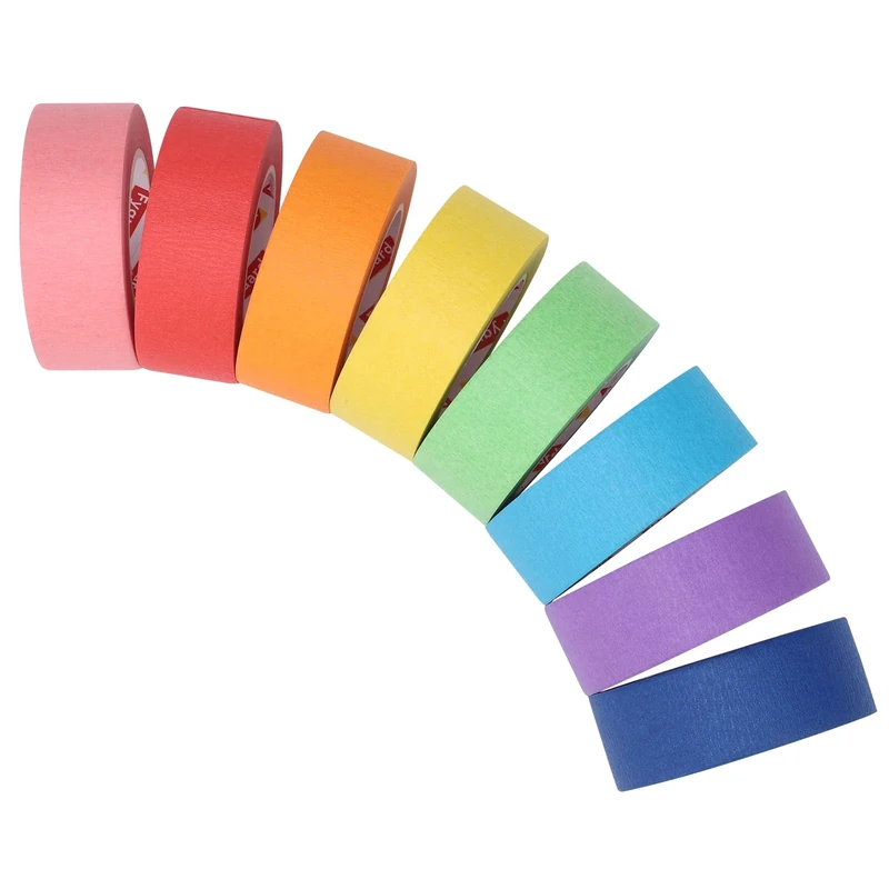 Fyguard 8 Rolls Coloured Masking Tape, 23mm x 13m Rainbow Adhesive Tape Masking Tape for Artists Decorative Tape for Home Classroom DIY Scrapbooking Crafts