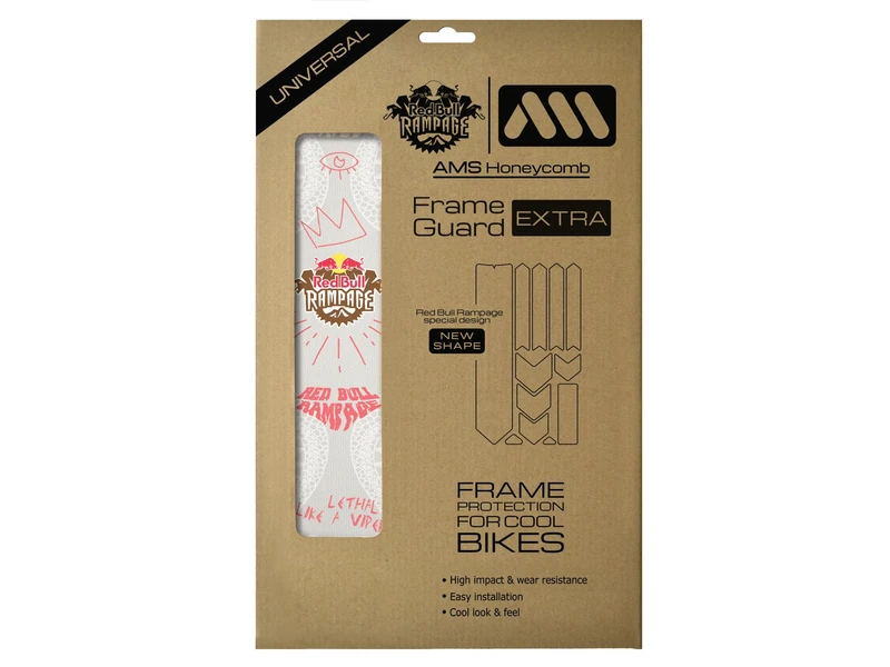 All Mountain Style AMS High Impact Frame Guard Extra – Protects Your Bike from Scratches and dings, Red Bull Free White