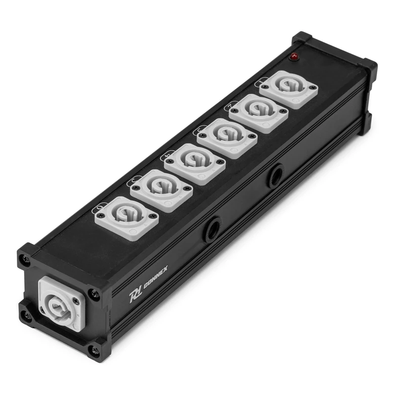 PD Connex PSB27 7-Way PowerCon Splitter – Compact Power Distribution Solution, Lighting & Sound Systems, Durable Aluminium Housing, power splitters, Twist-Lock System & M10 Truss Mount Option - Image 1