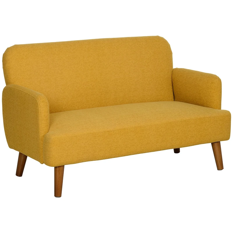 HOMCOM 2 Seater Sofa, Small Sofa Couch with 21cm Thick Padding and Wood Legs, Modern Velvet Feel Fabric Loveseat for Living Room, Bedroom, Home Office, Yellow